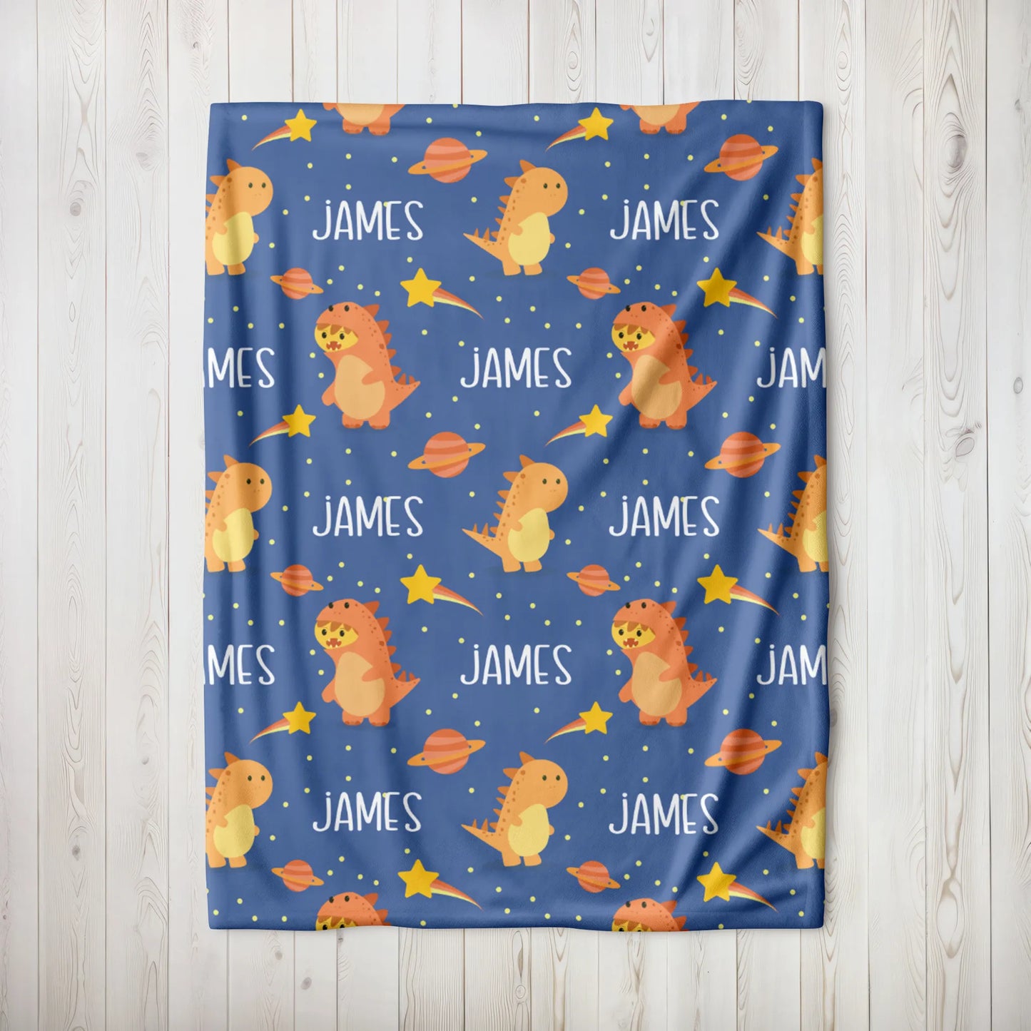 Personalized Gift | Custom Name Dinosaur and Space Blanket For Kids BL-10