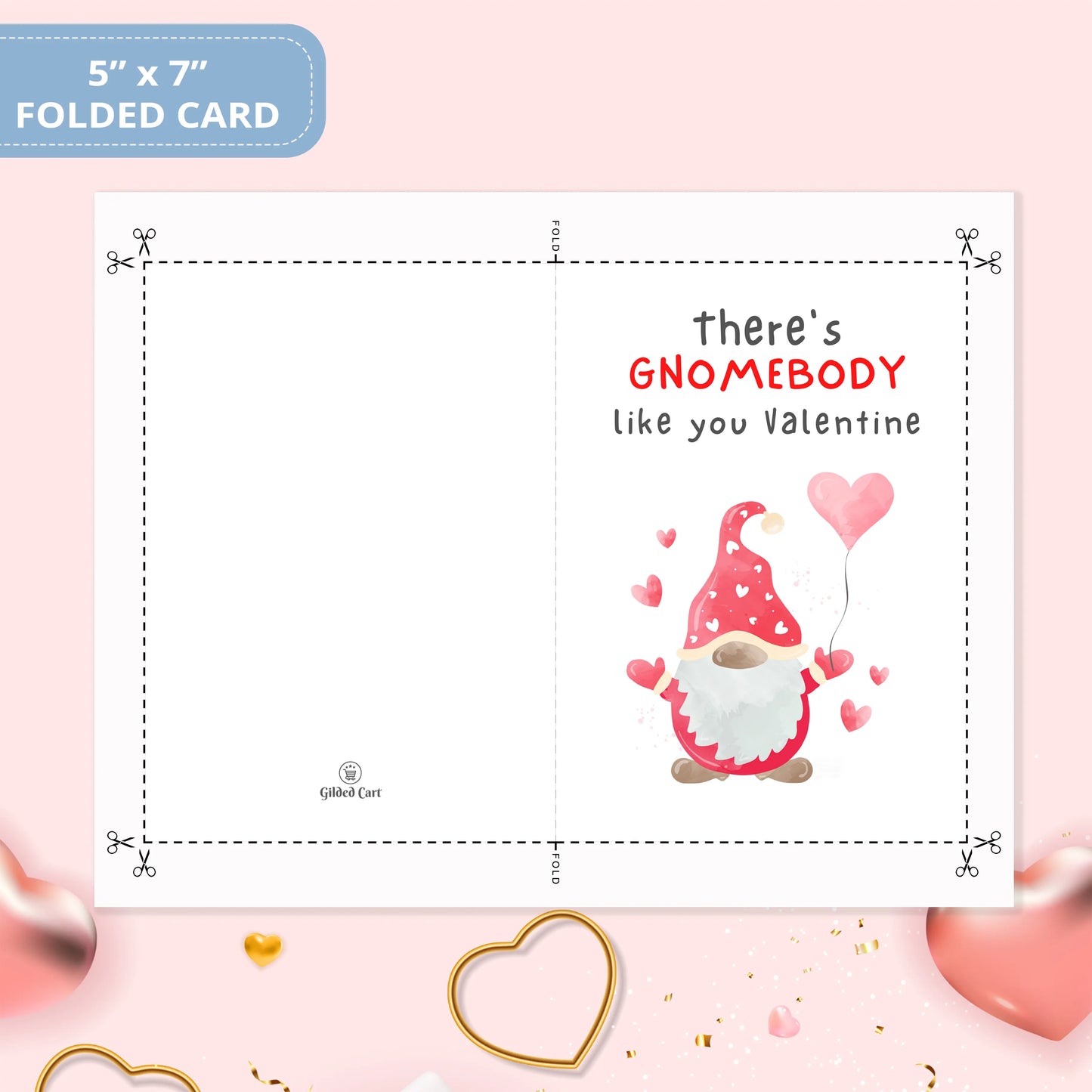 Valentines Card Printable Digital Download | There's Gnomebody Like You Valentine 42