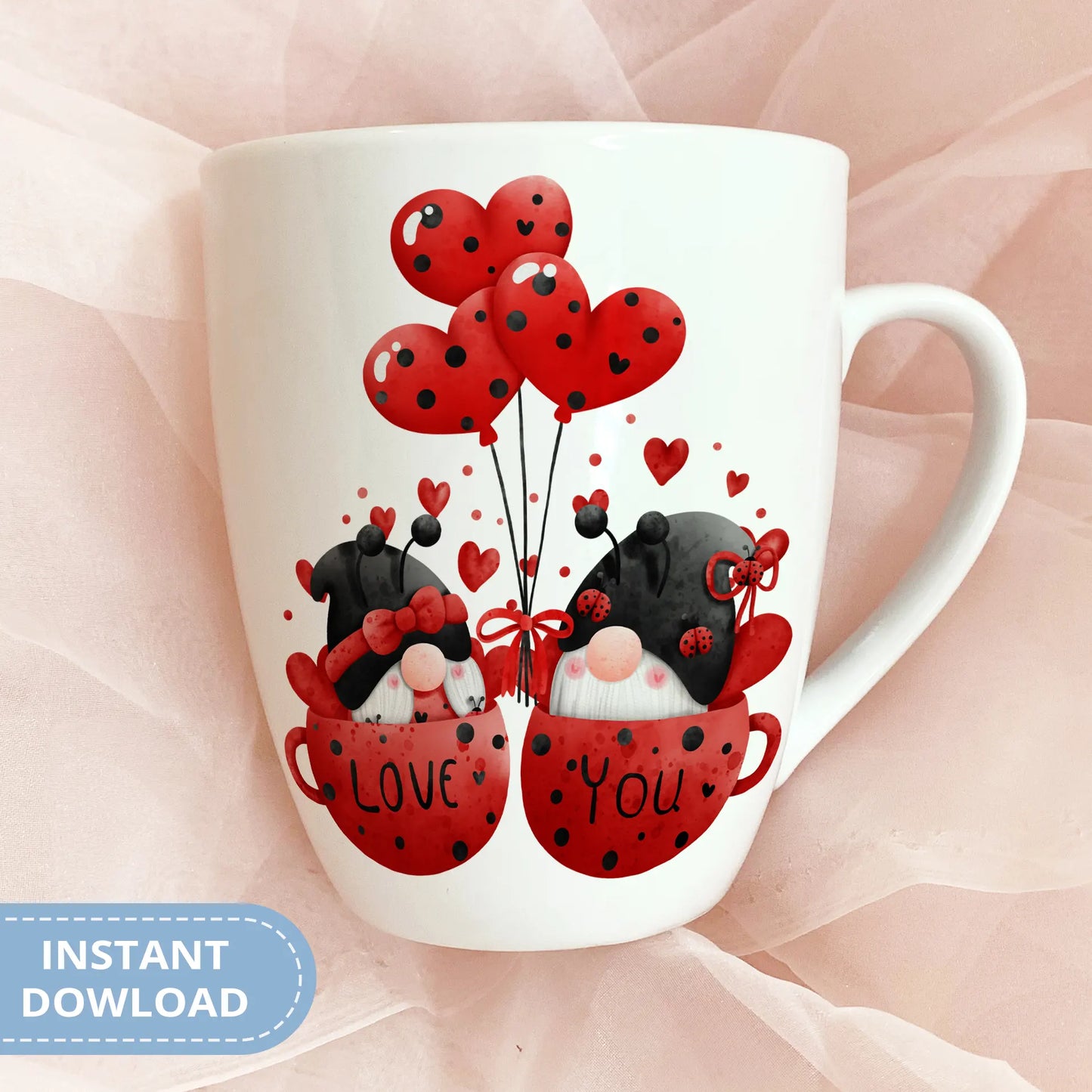 Valentines Printable Digital Download | Lady Bug Gnome Clipart PNG 47