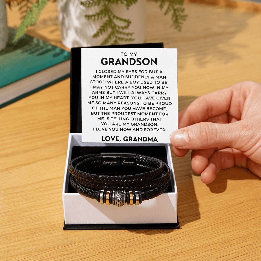 Gift For Grandson From Grandma | Proudest Leather Bracelet 0860BT1