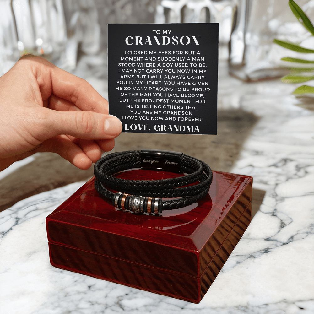 Gift For Grandson From Grandma | Proudest Leather Bracelet 0860BT2