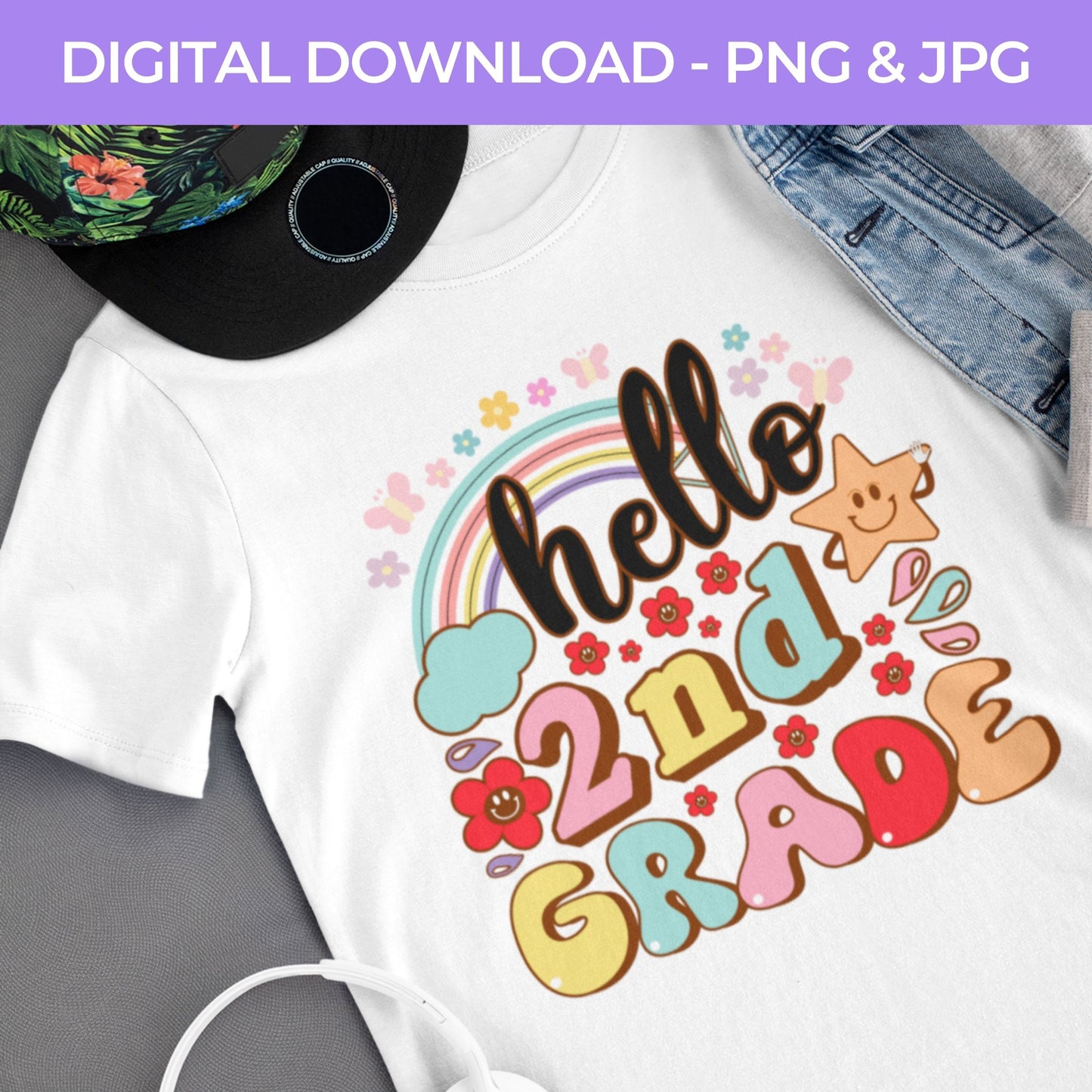 Back To School | Hello Second Grade PNG, JPG Teacher School, Digital Download 058