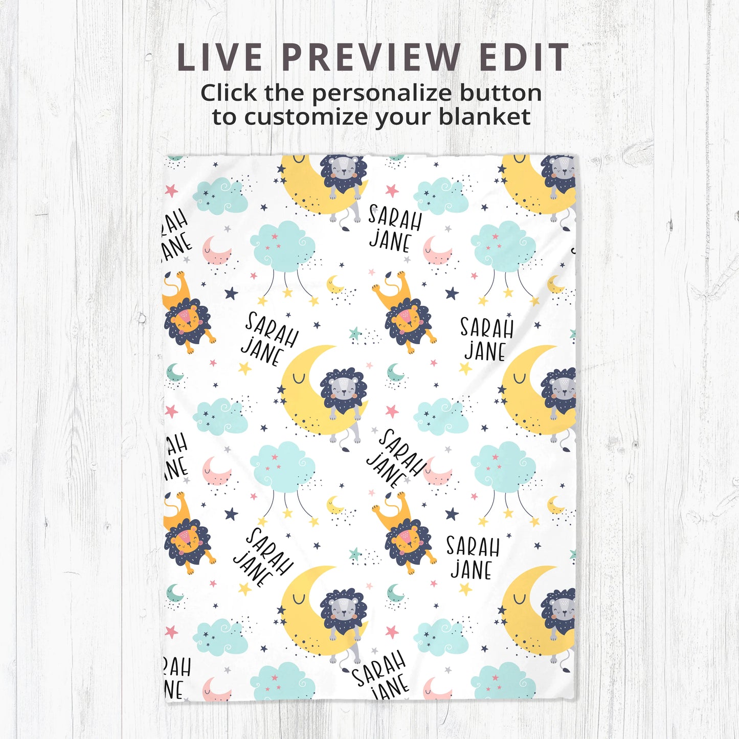Personalized Gift | Custom Name Blanket For Kids | Happy Lion BL-16