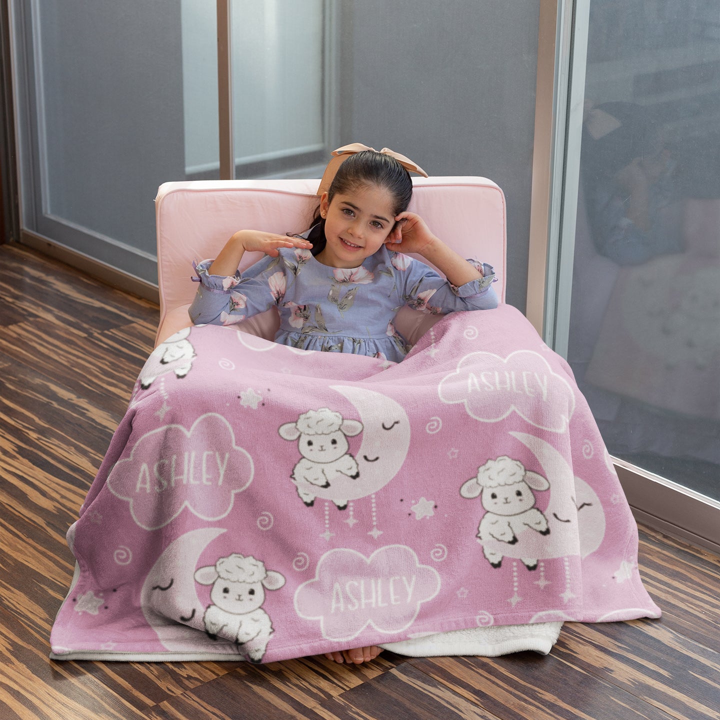 Personalized Gift | Custom Name Blanket For Kids | Moon and Sheep BL-05