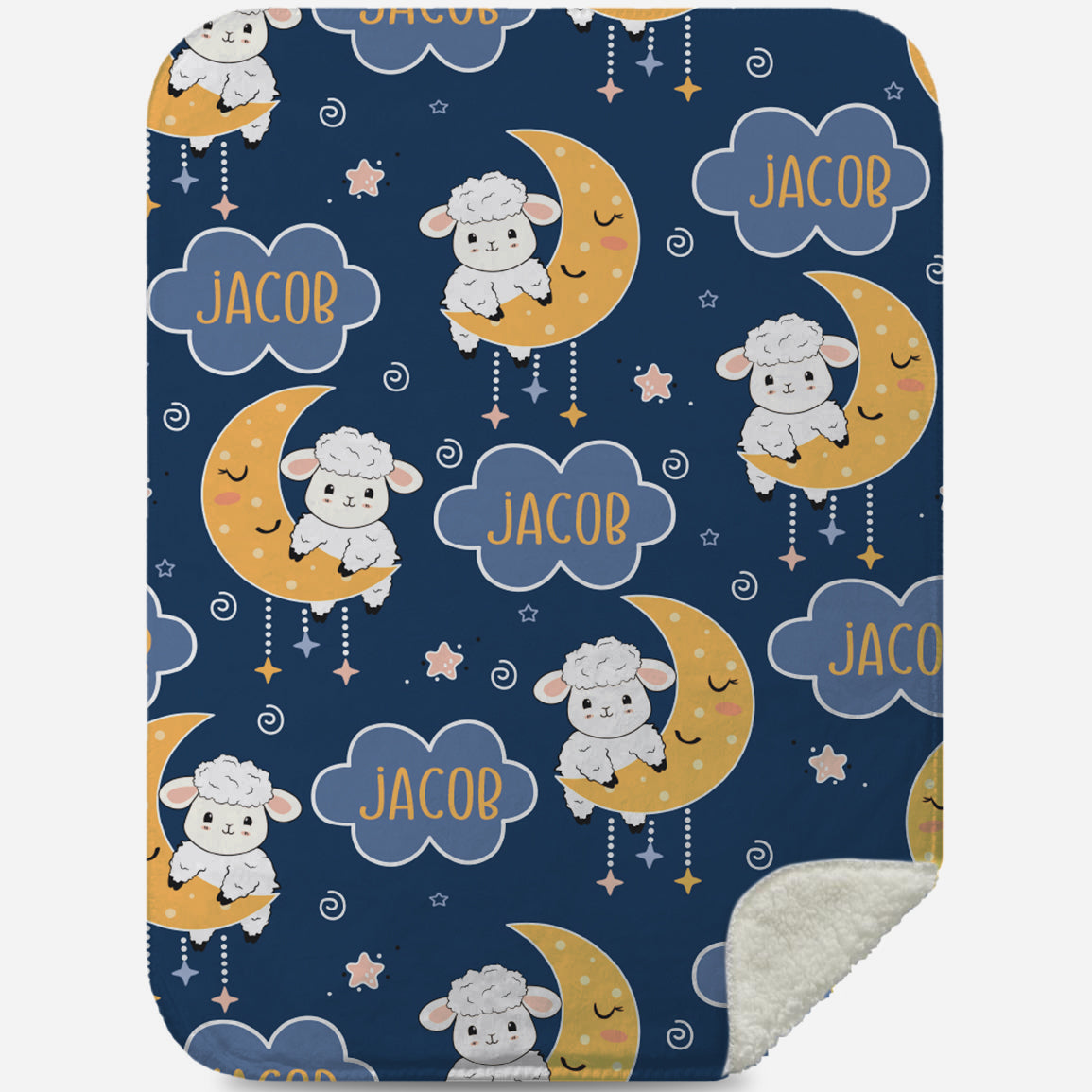 Personalized Gift | Custom Name Blanket For Kids | Moon and Sheep BL-05