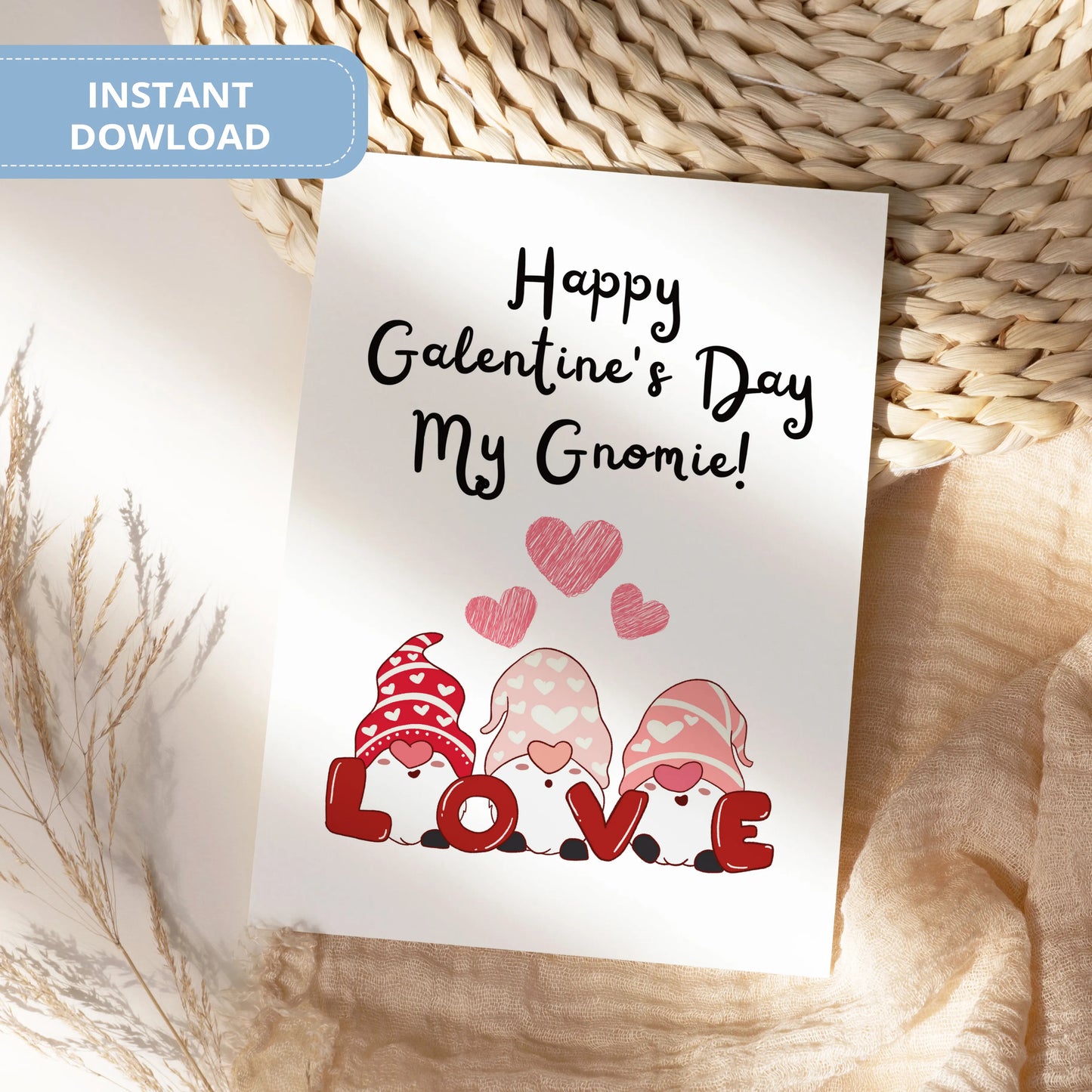 Valentines Card Printable Digital Download | Happy Galentine's Day My Gnomie 31