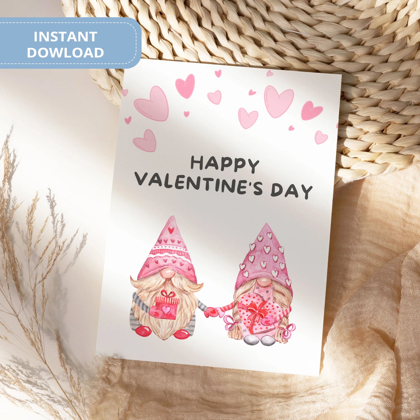 Valentines Card Printable Digital Download | Valentines Gnome Card 32
