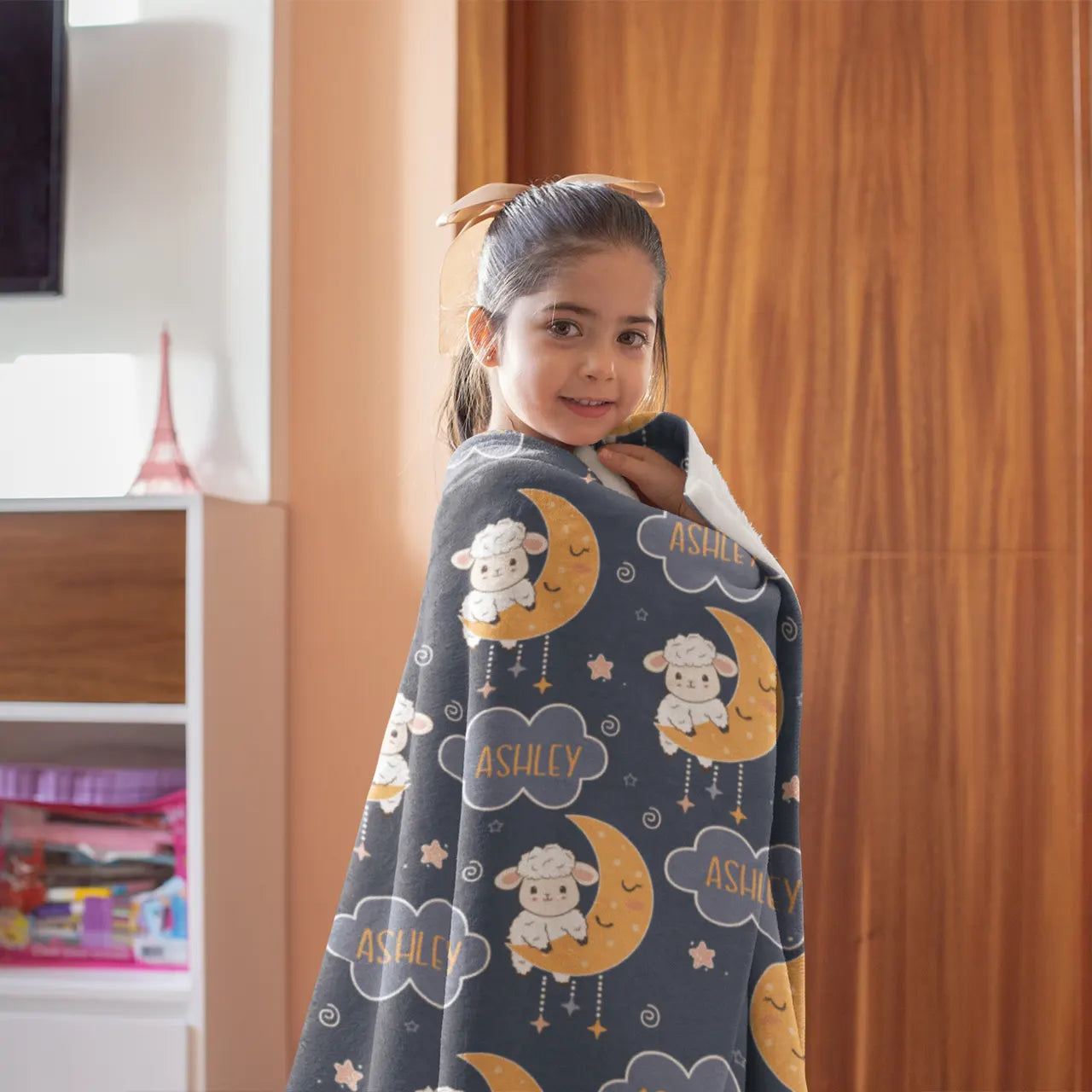 Personalized Gift | Custom Name Blanket For Kids | Moon and Sheep BL-05