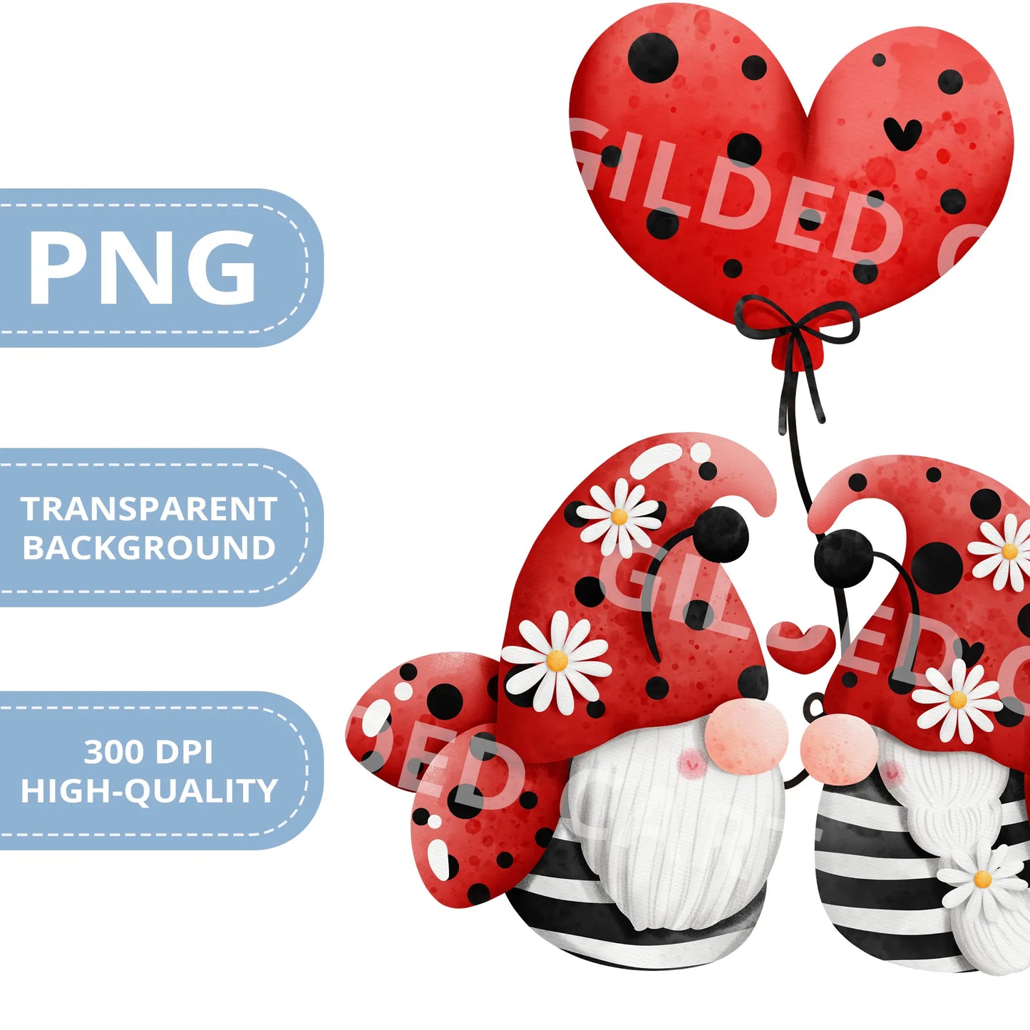 Valentines Printable Digital Download | Lady Bug Gnome Clipart PNG 48