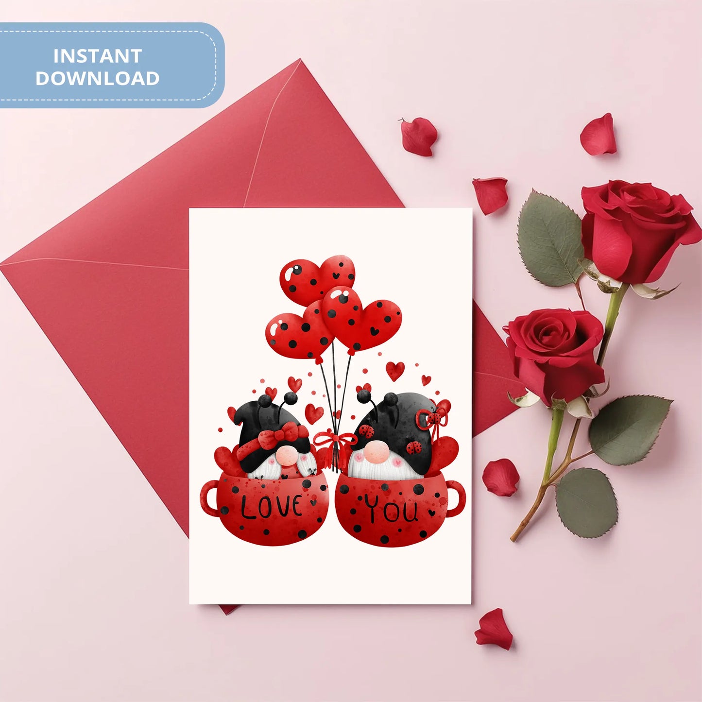 Valentines Printable Digital Download | Lady Bug Gnome Clipart PNG 47
