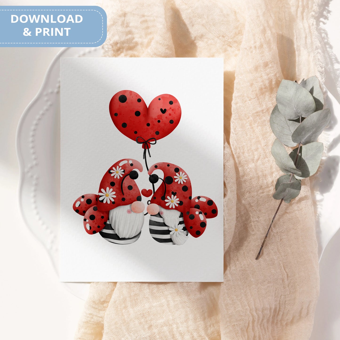 Valentines Printable Digital Download | Lady Bug Gnome Clipart PNG 48