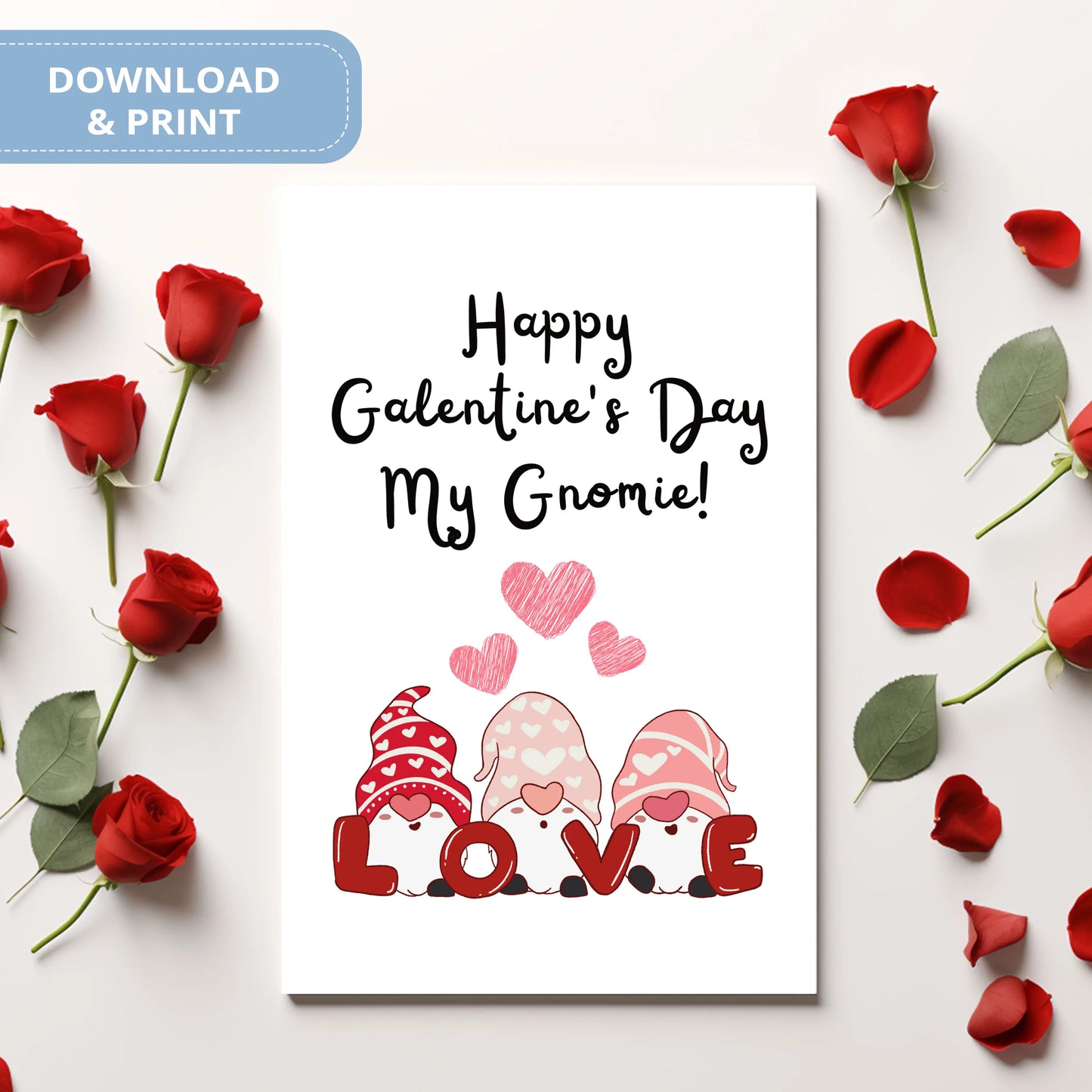 Valentines Card Printable Digital Download | Happy Galentine's Day My Gnomie 31