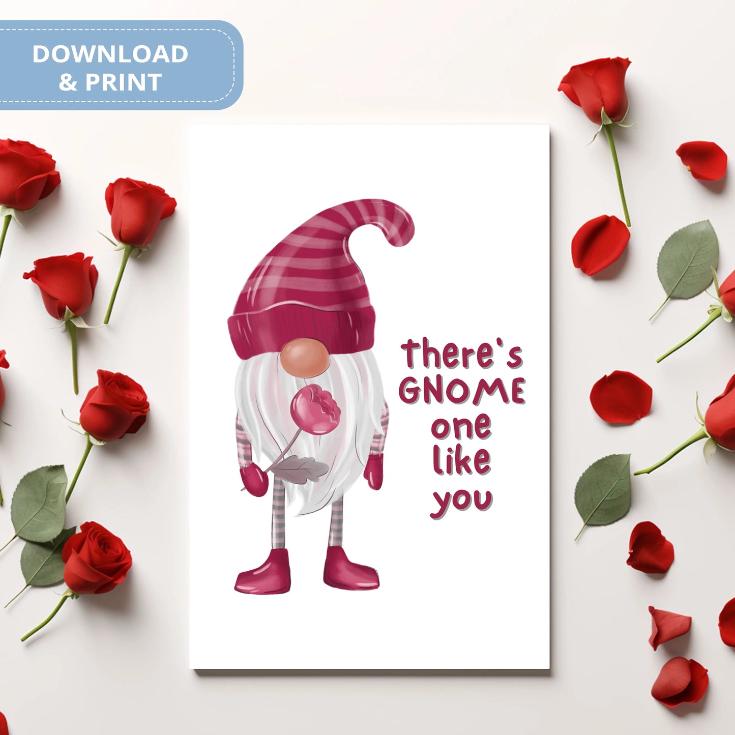 Valentines Card Printable Digital Download | There's Gnome One Like You 38