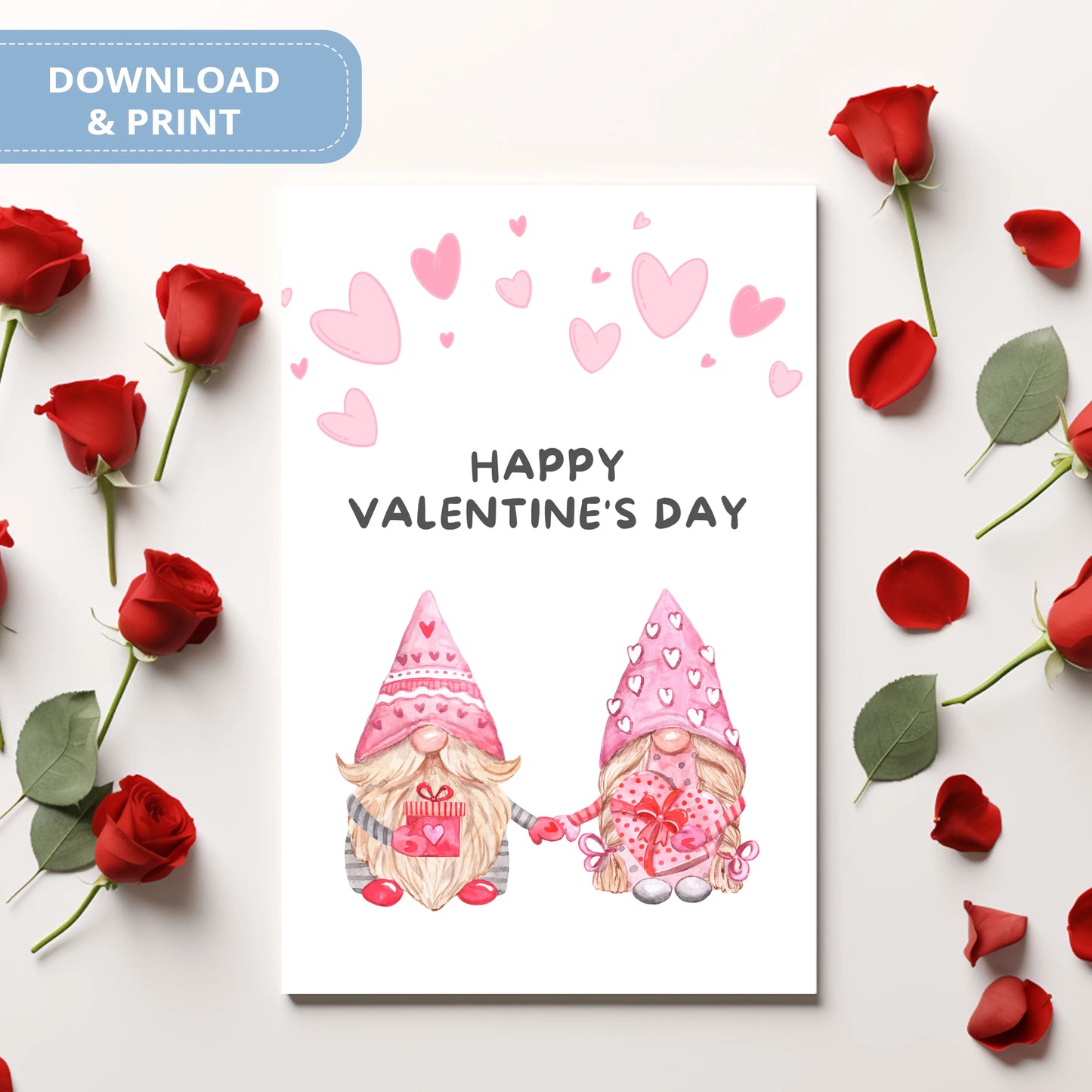Valentines Card Printable Digital Download | Valentines Gnome Card 32