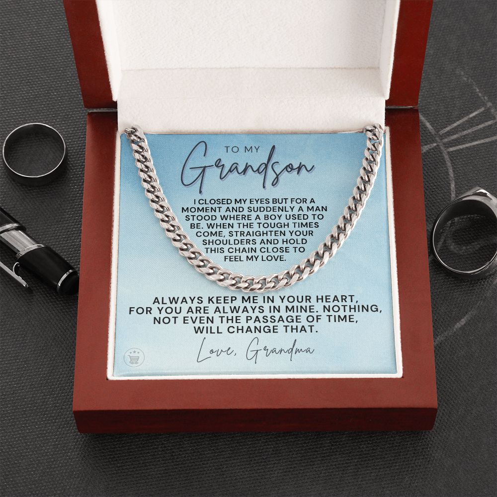 Grandson Gift from Grandma | In Your Heart Cuban Link Chain 0612T10