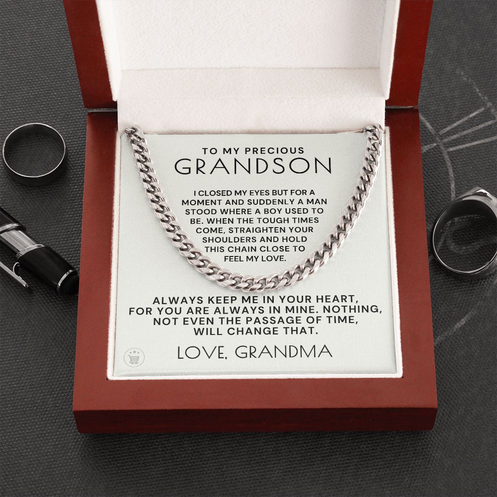 Grandson Gift from Grandma | In Your Heart Cuban Link Chain 0612T3