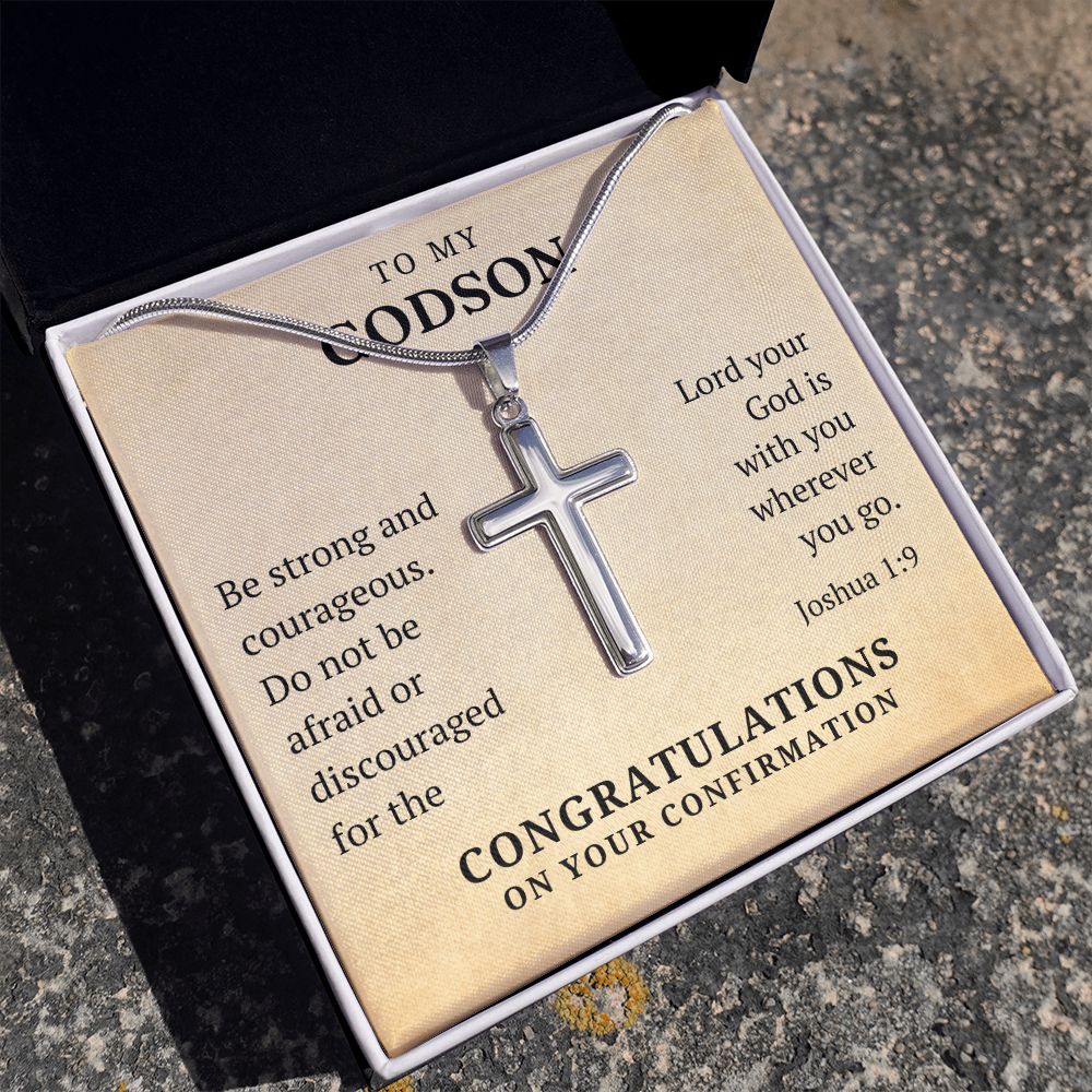 Confirmation Gift For Boy - Godson | Be Strong Cross Necklace 0826T1SSCN
