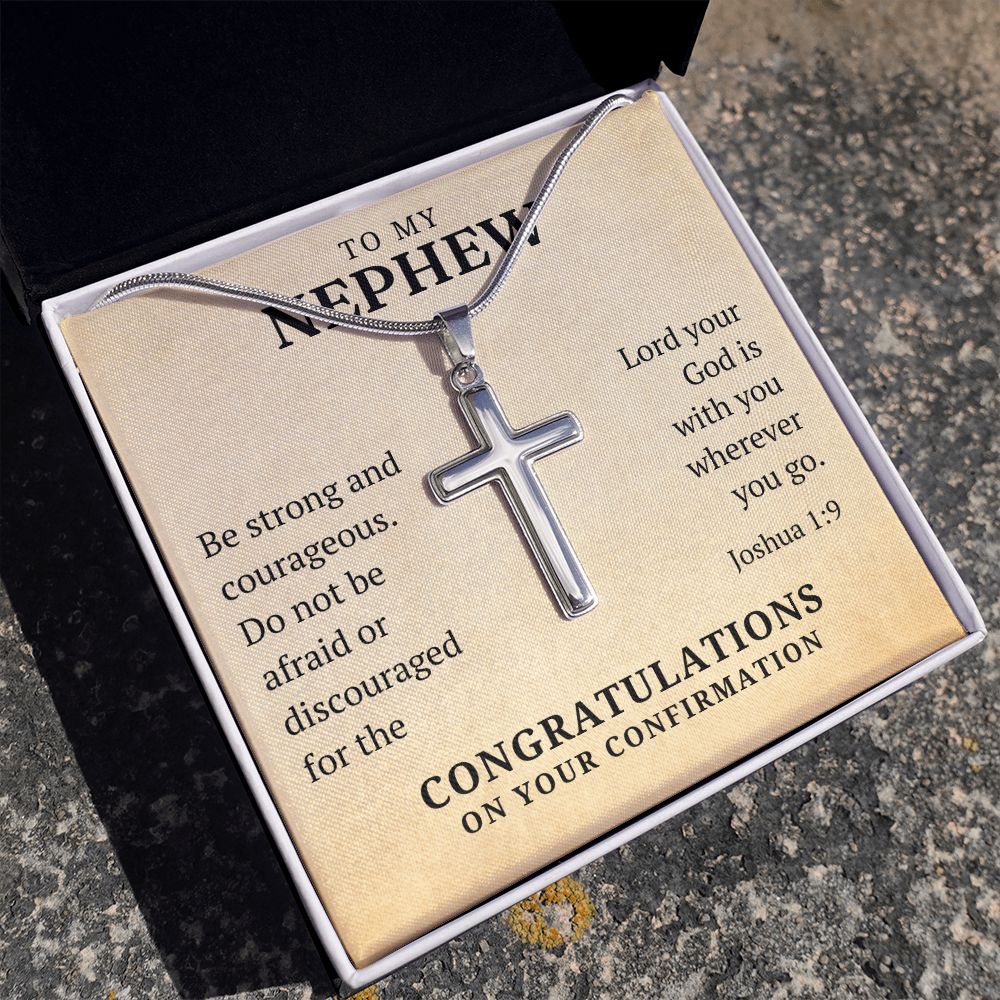 Confirmation Gift For Boy - Nephew | Be Strong Cross Necklace 0806T1SSCN