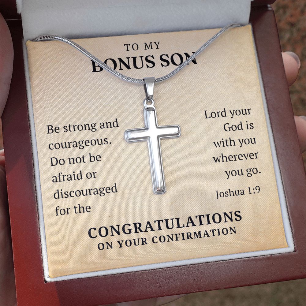 Confirmation Gift For Boy - Bonus Son | Be Strong Cross Necklace 0803T1SSCN