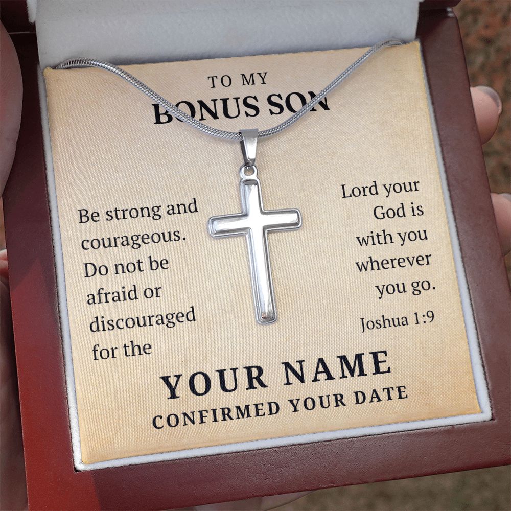 Personalized Confirmation Gift For Boy - Bonus Son | Be Strong Cross Necklace 0803T2SSCN