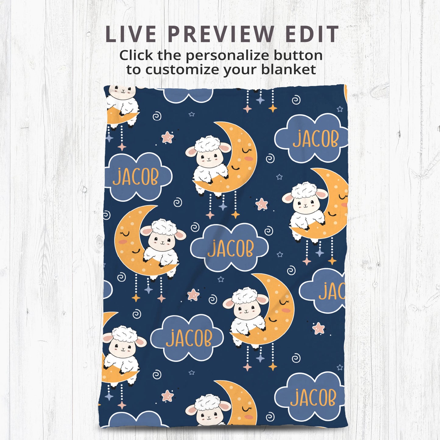 Personalized Gift | Custom Name Blanket For Kids  | Moon and Sheep BL-05