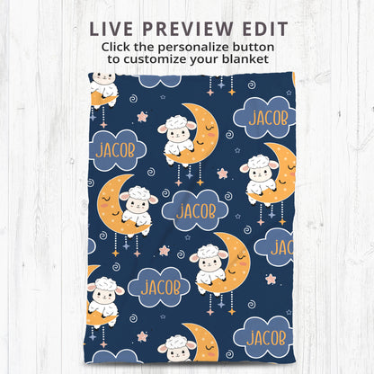 Personalized Gift | Custom Name Blanket For Kids  | Moon and Sheep BL-05