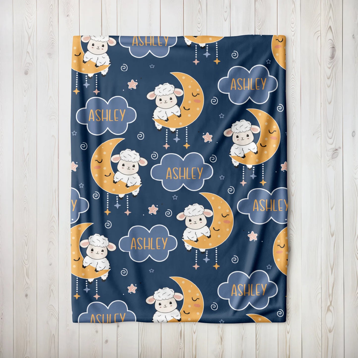 Personalized Gift | Custom Name Blanket For Kids  | Moon and Sheep BL-05