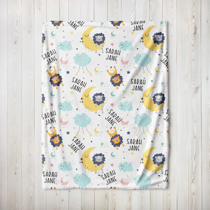 Personalized Gift | Custom Name Blanket For Kids | Happy Lion BL-16