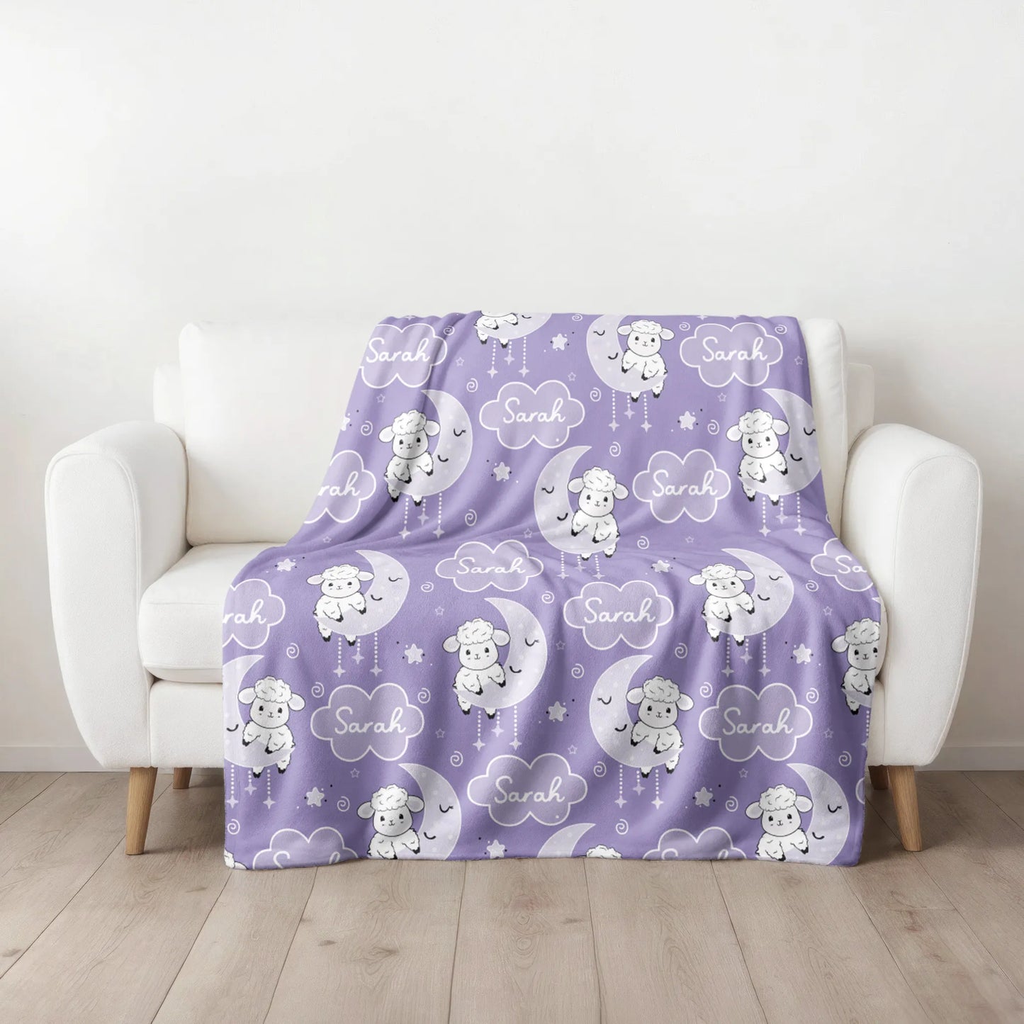 Personalized Gift | Custom Name Blanket For Kids  | Moon and Sheep BL-05