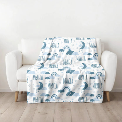 Personalized Gift | Custom Name Blue Rainbow Blanket For Kids BL-15