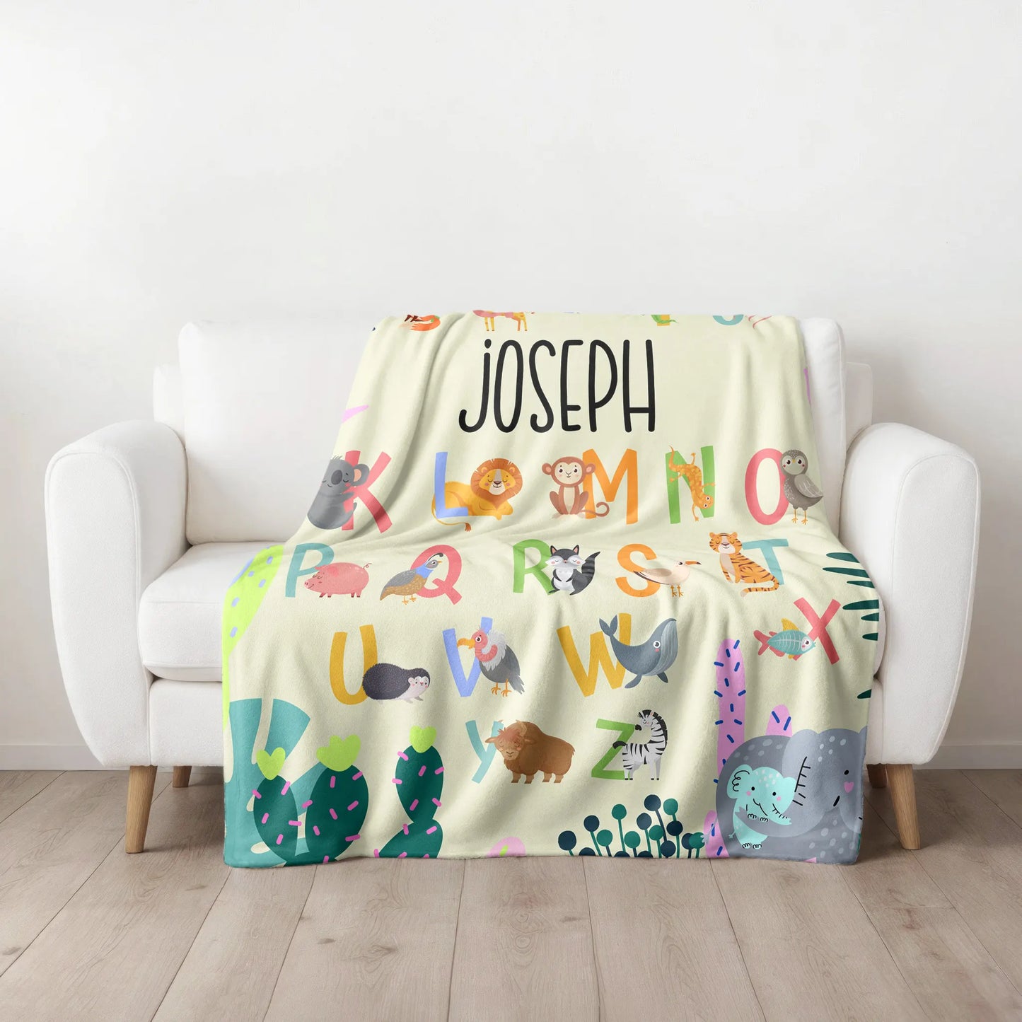 Personalized Gift | Custom Name Blanket For Kids | Alphabet and Animals BL-18