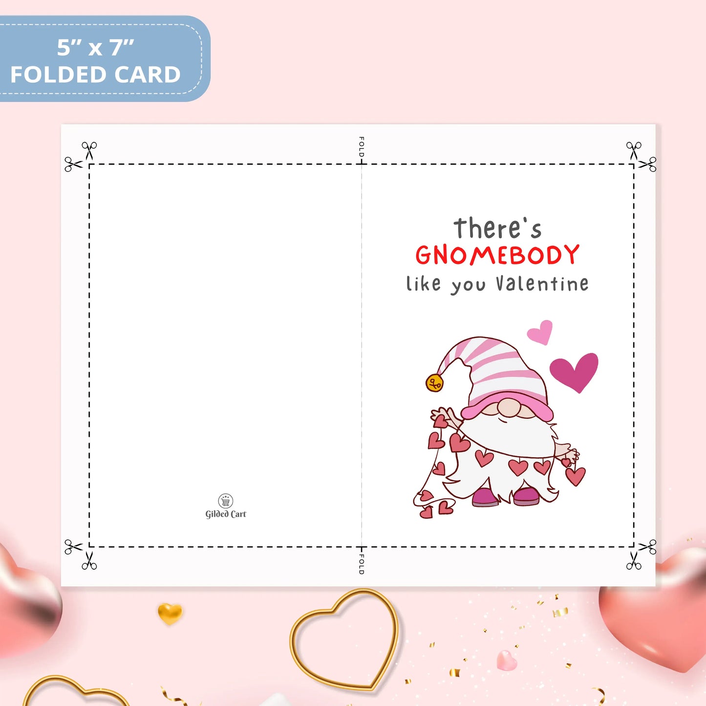 Valentines Card Printable Digital Download  | There's Gnomebody Like You Valentine 43