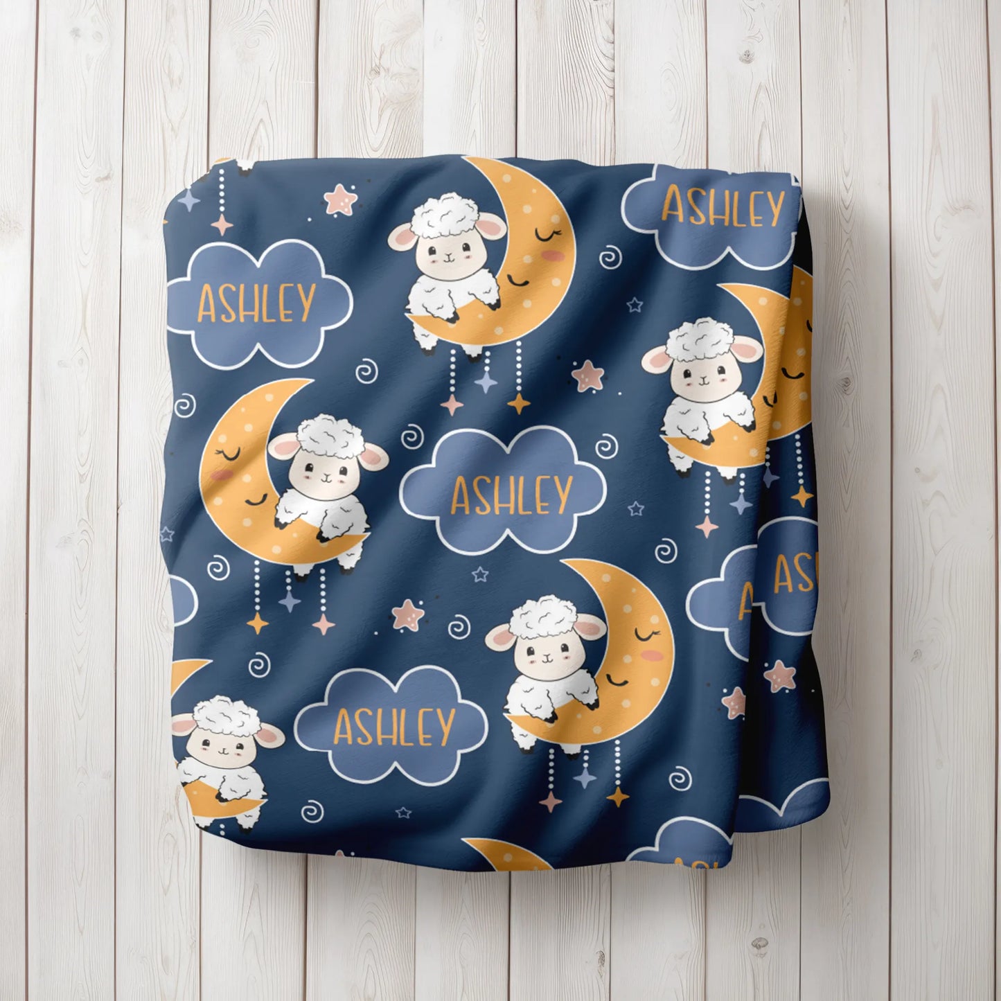 Personalized Gift | Custom Name Blanket For Kids  | Moon and Sheep BL-05