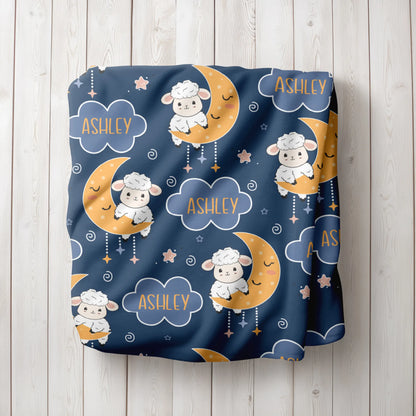 Personalized Gift | Custom Name Blanket For Kids  | Moon and Sheep BL-05