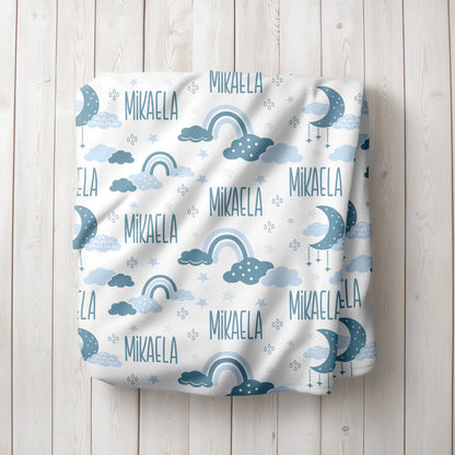 Personalized Gift | Custom Name Blue Rainbow Blanket For Kids BL-15