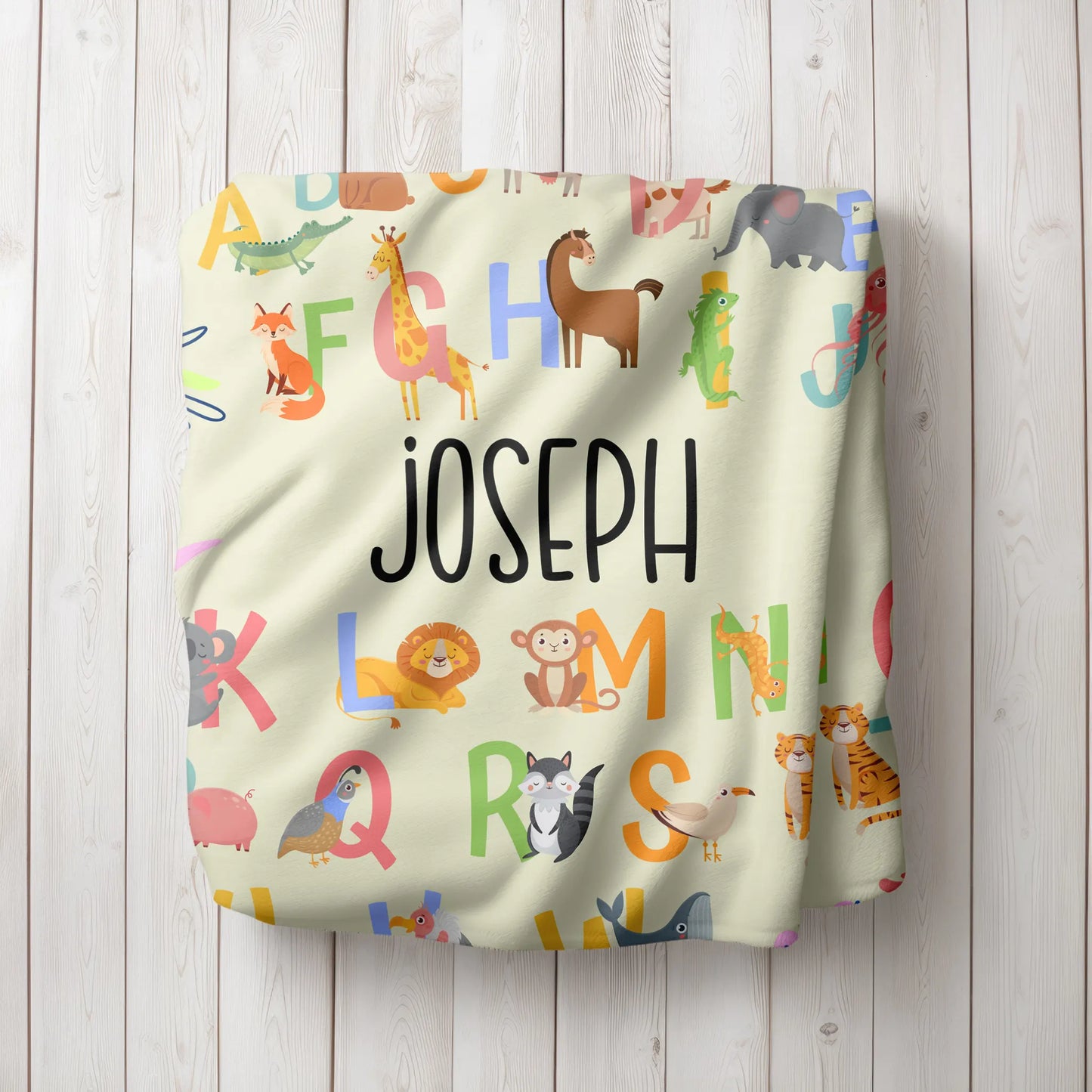 Personalized Gift | Custom Name Blanket For Kids | Alphabet and Animals BL-18