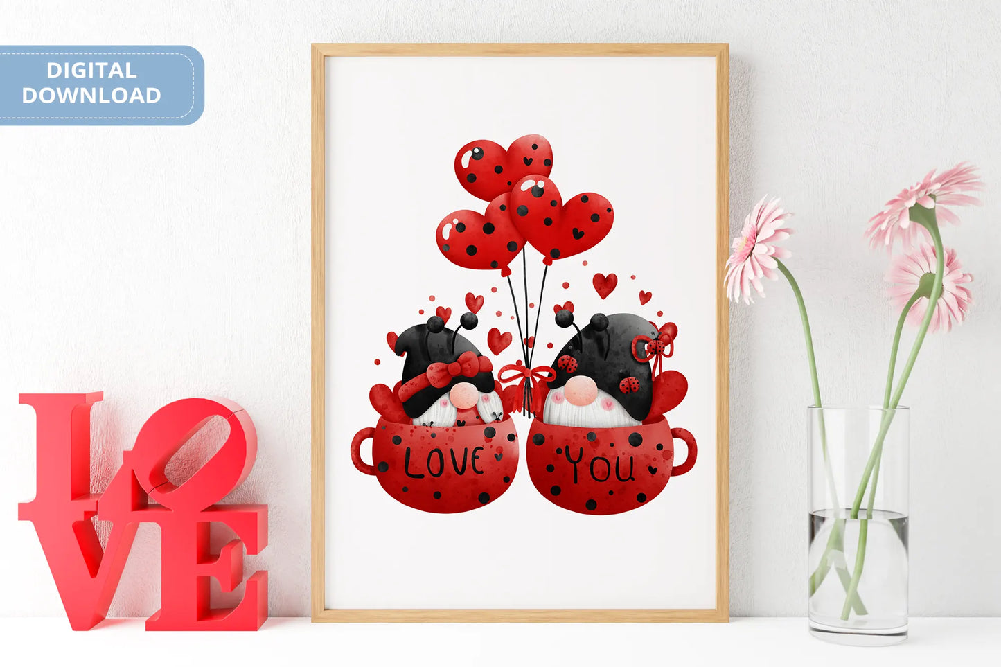 Valentines Printable Digital Download  | Lady Bug Gnome Clipart PNG 47