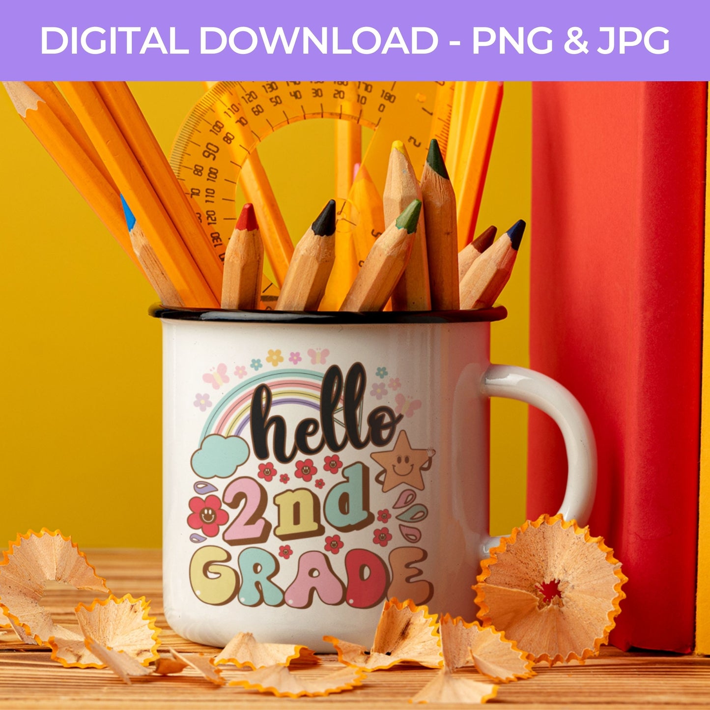 Back To School | Hello Second Grade PNG, JPG Teacher School, Digital Download 058