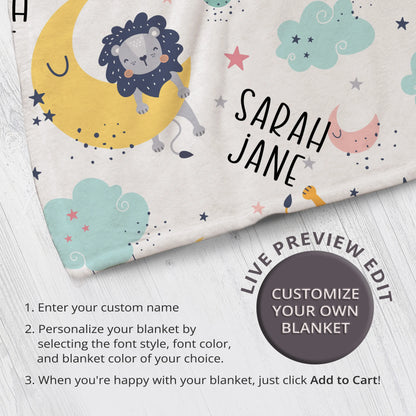 Personalized Gift | Custom Name Blanket For Kids | Happy Lion BL-16