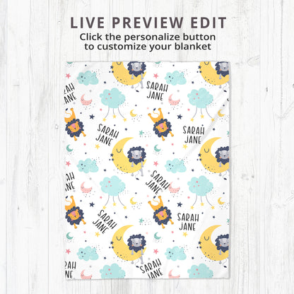 Personalized Gift | Custom Name Blanket For Kids | Happy Lion BL-16