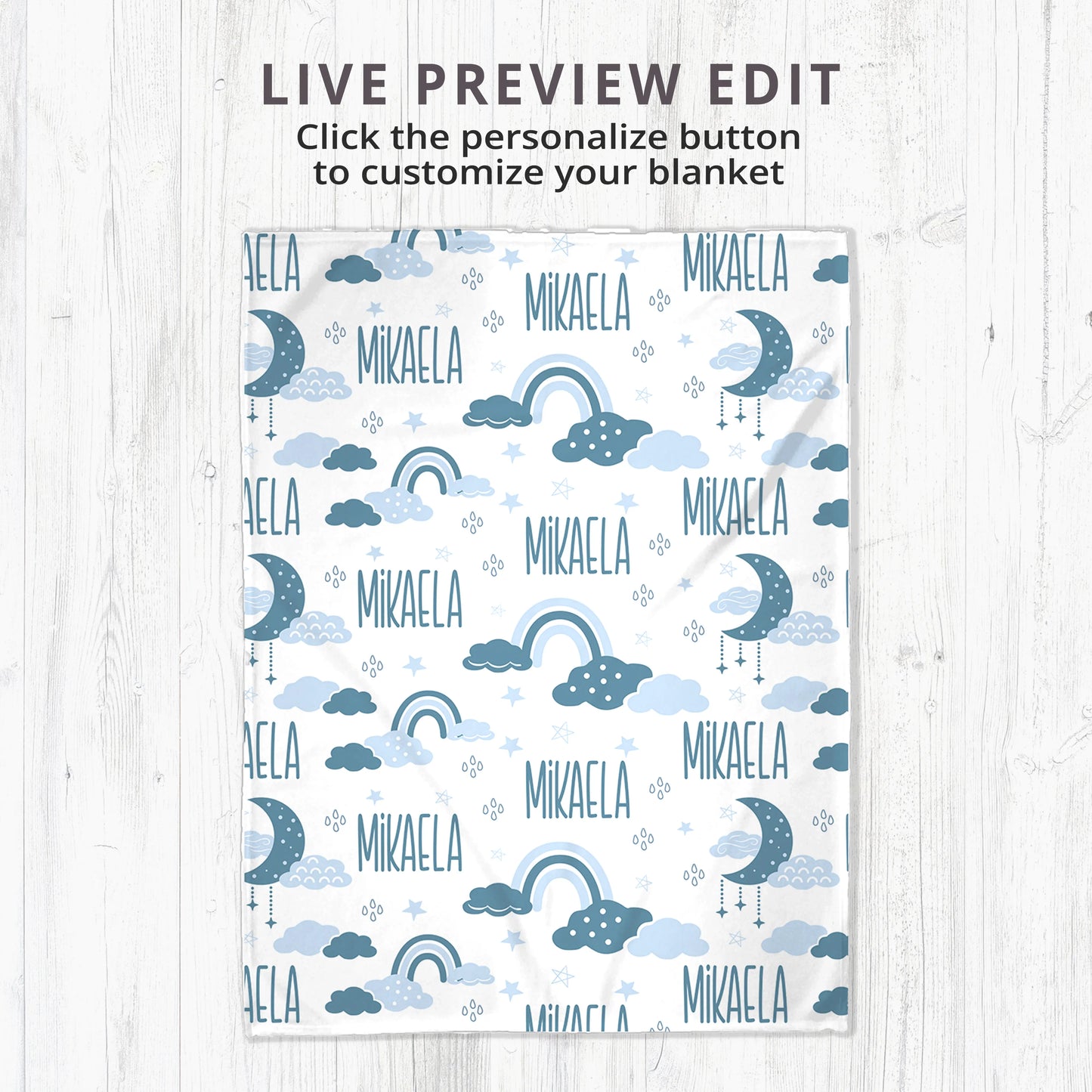 Personalized Gift | Custom Name Blue Rainbow Blanket For Kids BL-15