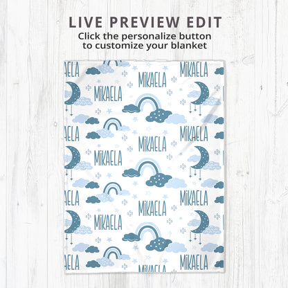 Personalized Gift | Custom Name Blue Rainbow Blanket For Kids BL-15