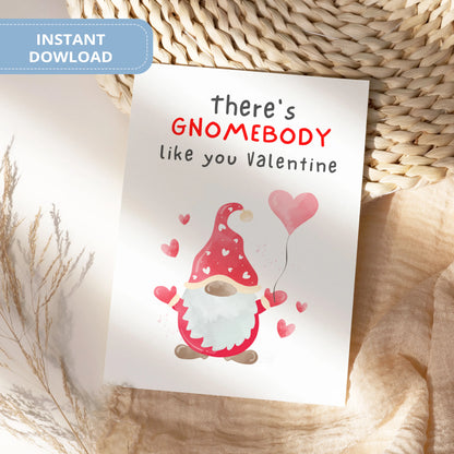 Valentines Card Printable Digital Download  | There's Gnomebody Like You Valentine 42