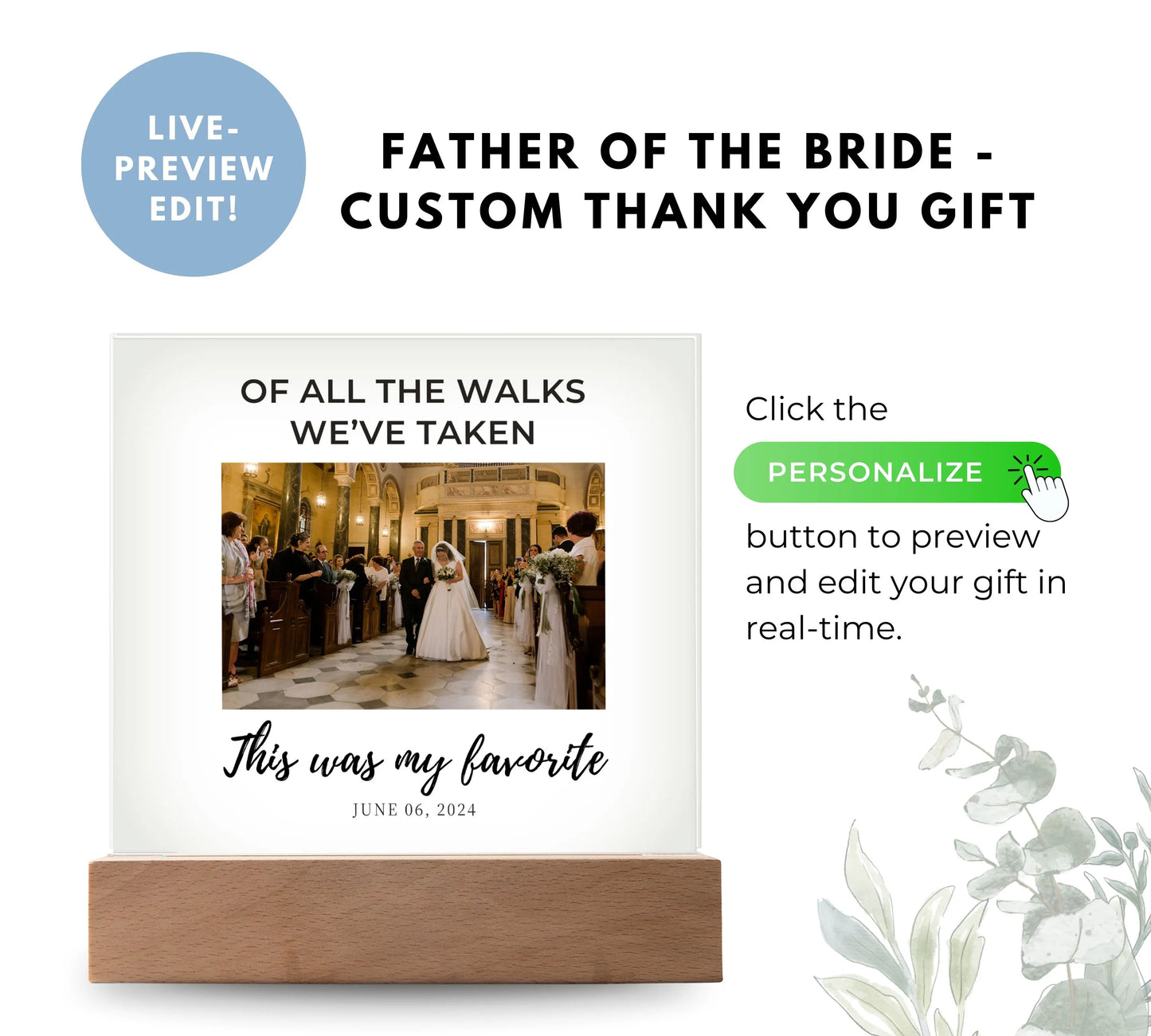 Father Of The Bride Thank You Gift | Custom Acrylic Frame Photo Upload
