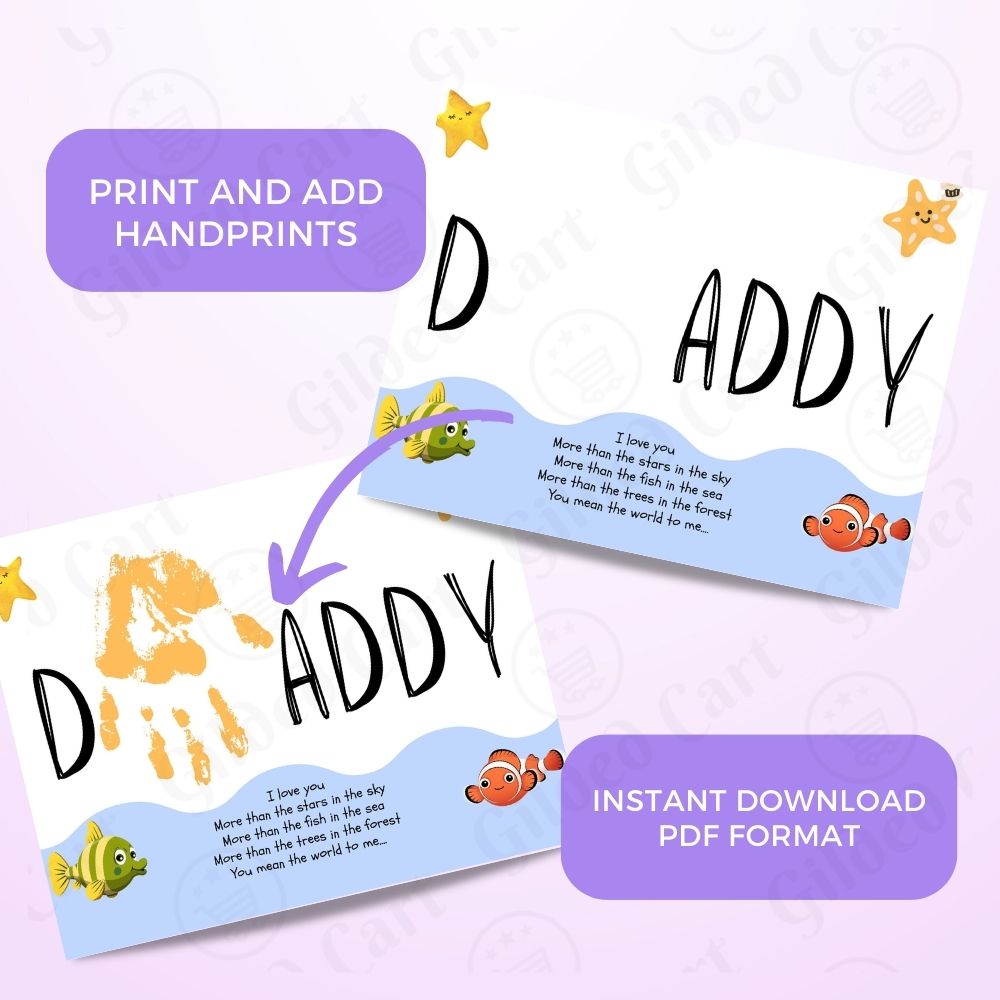 Printable Handprint Art |Father's Day Birthday Digital Download Gift for Dad 032