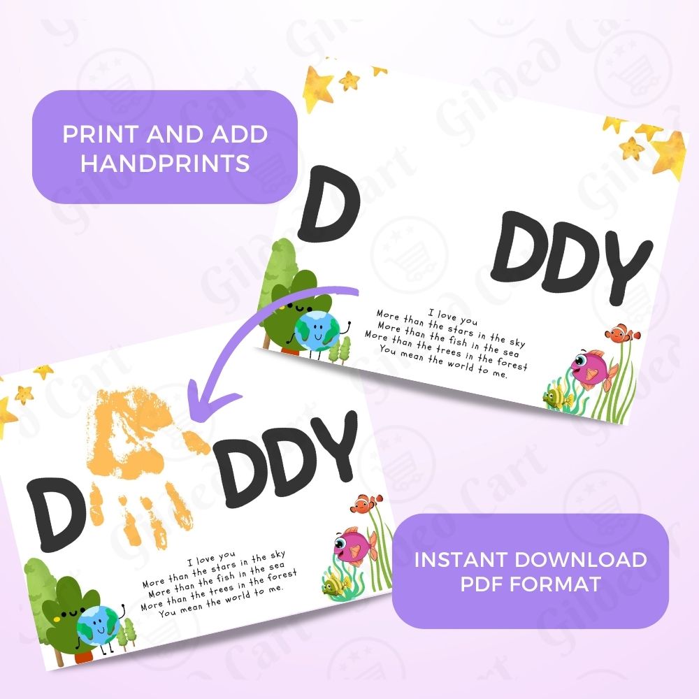 Printable Handprint Art |Father's Day Birthday Digital Download Gift for Dad 034