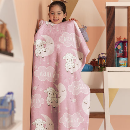 Personalized Gift | Custom Name Blanket For Kids  | Moon and Sheep BL-05