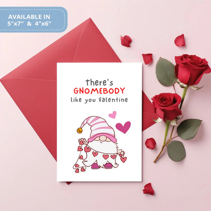 Valentines Card Printable Digital Download  | There's Gnomebody Like You Valentine 43