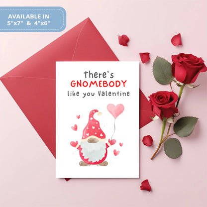 Valentines Card Printable Digital Download  | There's Gnomebody Like You Valentine 42