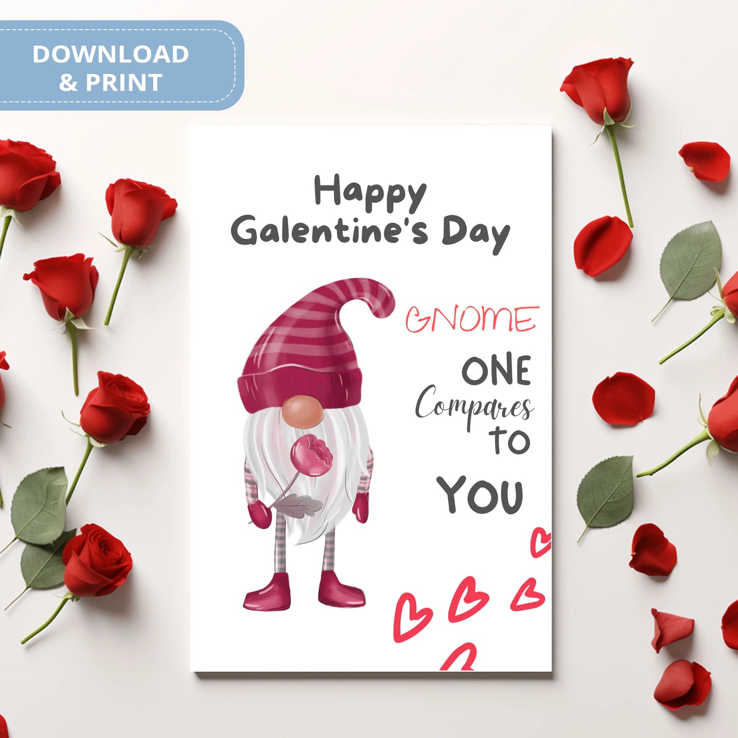 Valentines Card Printable Digital Download  | Gnome One Compare To You 34